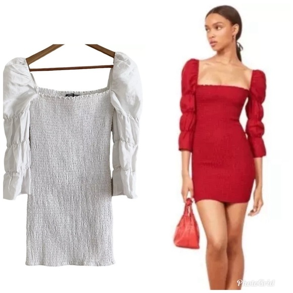 Reformation Jacinta Linen Smocked Coquette Dress M White Cottagecore Fairy Angel - Picture 1 of 11